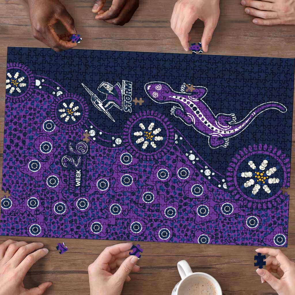 Melbourne Storm NAIDOC Week 2026 Puzzle Aboriginal Lizard Dot Painting - 50 Years of Deadly