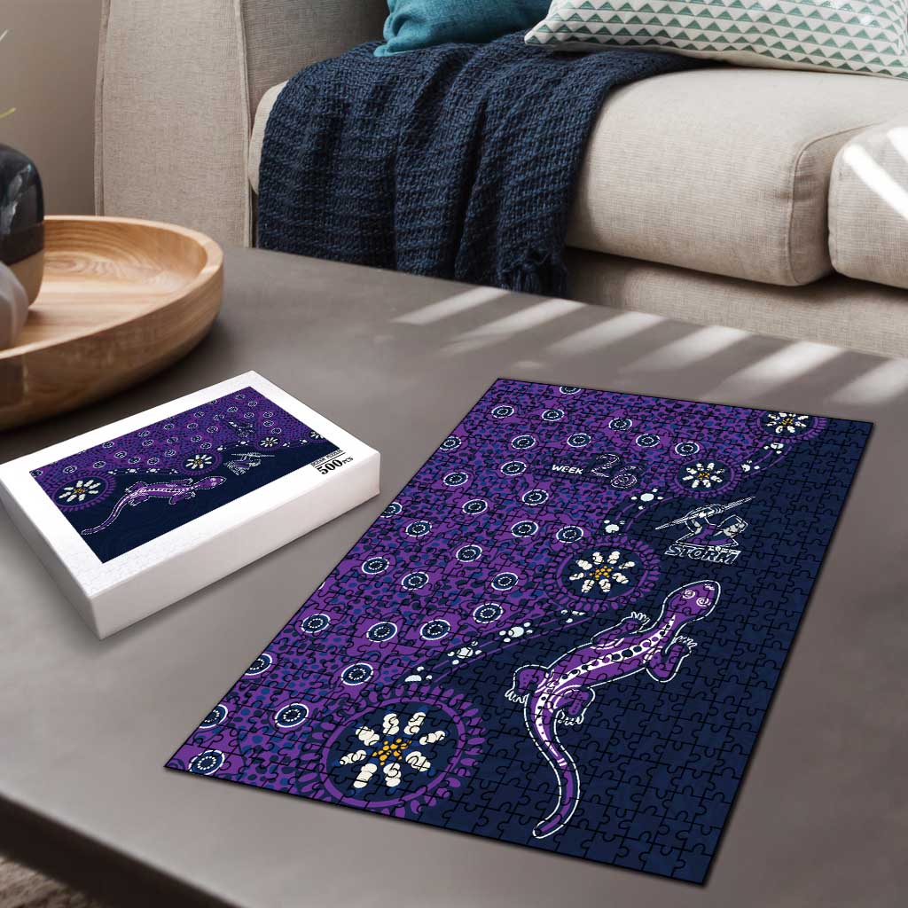 Melbourne Storm NAIDOC Week 2026 Puzzle Aboriginal Lizard Dot Painting - 50 Years of Deadly