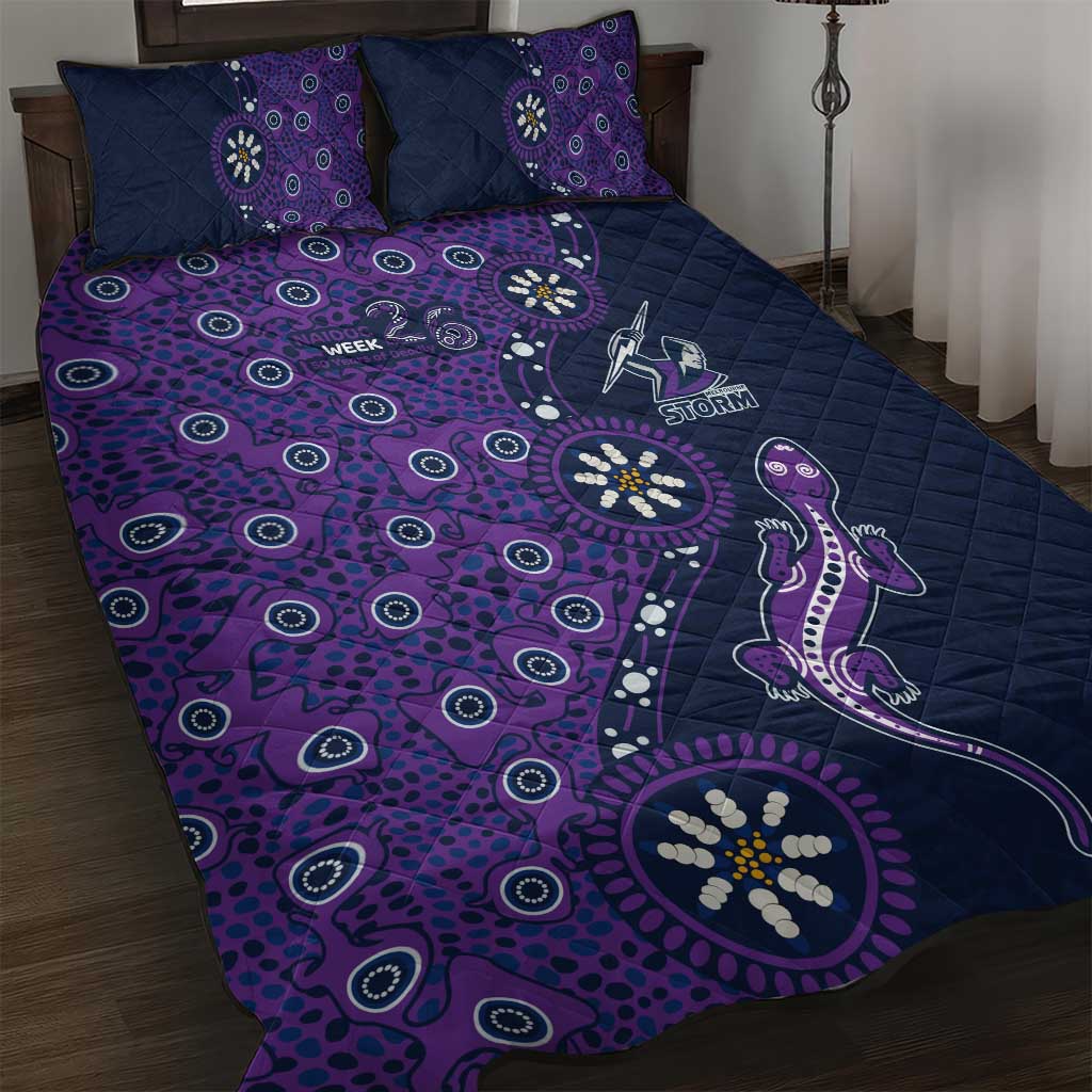 Melbourne Storm NAIDOC Week 2026 Quilt Bed Set Aboriginal Lizard Dot Painting - 50 Years of Deadly