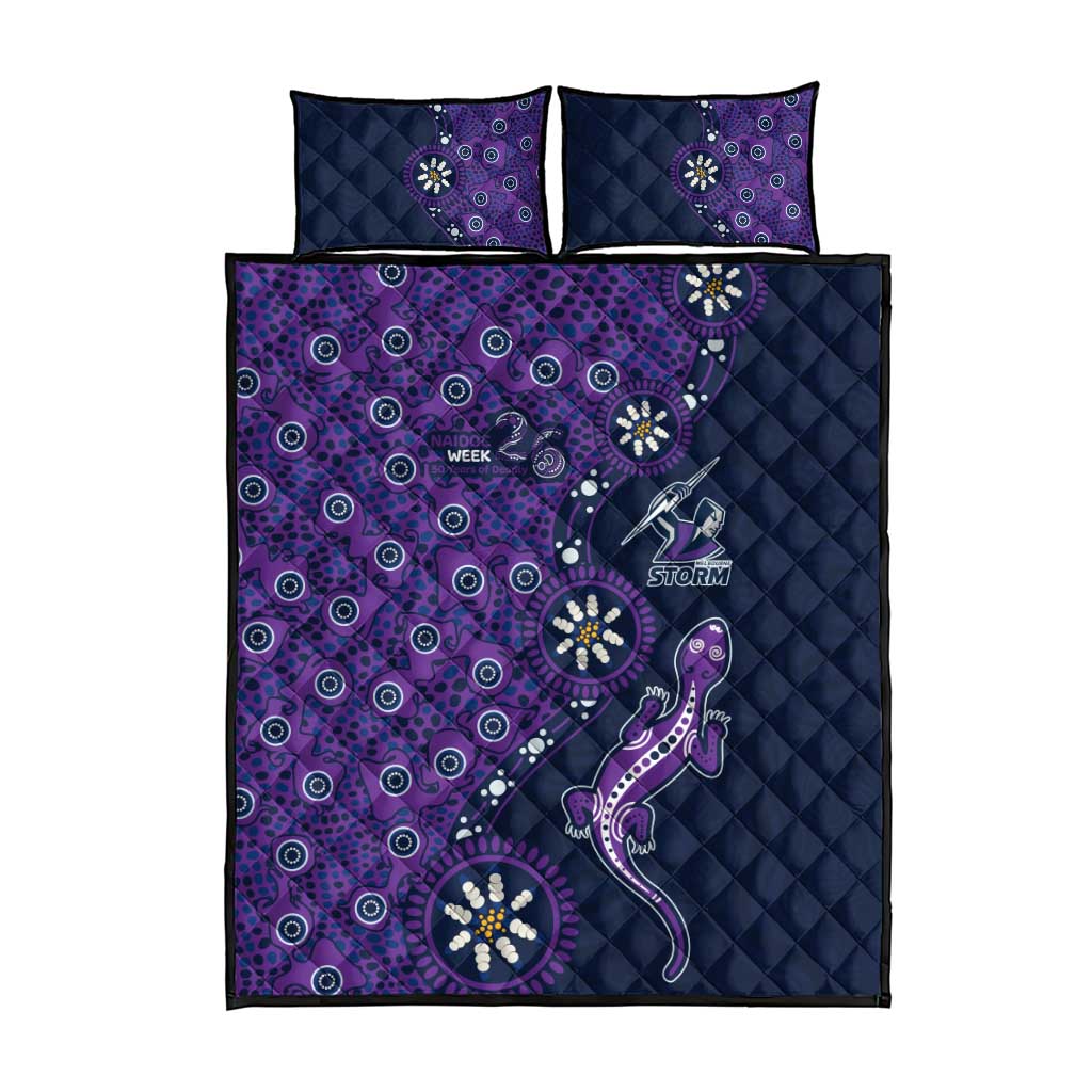 Melbourne Storm NAIDOC Week 2026 Quilt Bed Set Aboriginal Lizard Dot Painting - 50 Years of Deadly