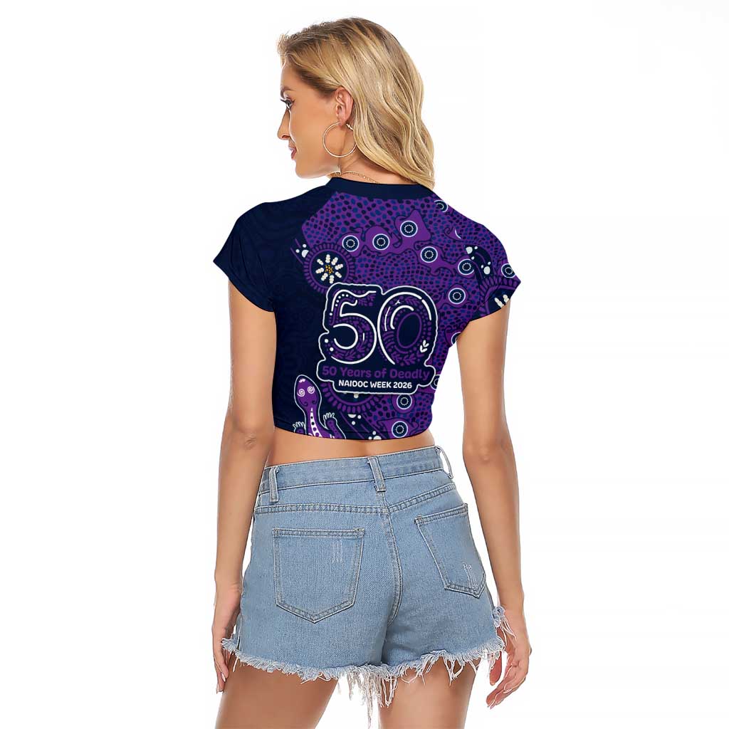 Melbourne Storm NAIDOC Week 2026 Raglan Cropped T Shirt Aboriginal Lizard Dot Painting - 50 Years of Deadly