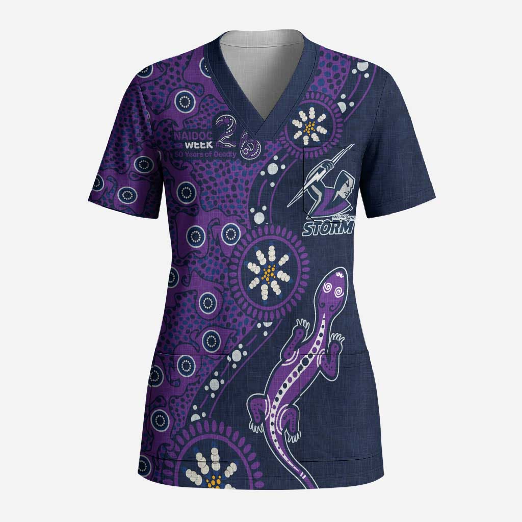 Melbourne Storm NAIDOC Week 2026 Scrub Top Aboriginal Lizard Dot Painting - 50 Years of Deadly