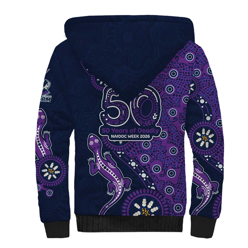 Melbourne Storm NAIDOC Week 2026 Sherpa Hoodie Aboriginal Lizard Dot Painting - 50 Years of Deadly