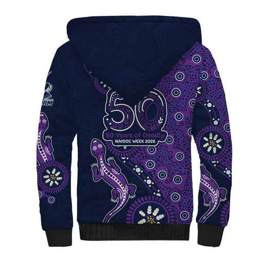 Melbourne Storm NAIDOC Week 2026 Sherpa Hoodie Aboriginal Lizard Dot Painting - 50 Years of Deadly