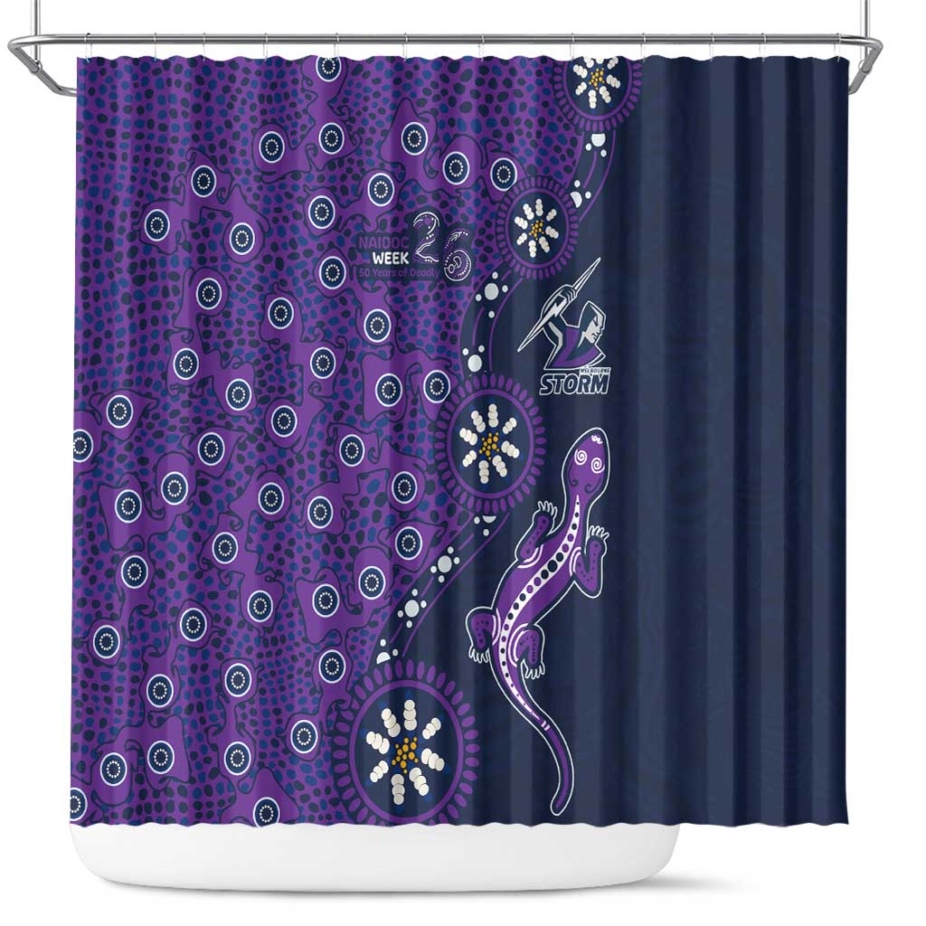 Melbourne Storm NAIDOC Week 2026 Shower Curtain Aboriginal Lizard Dot Painting - 50 Years of Deadly