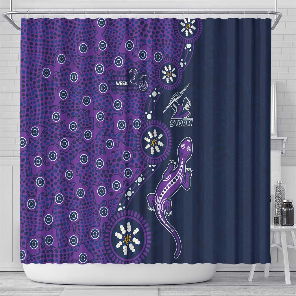 Melbourne Storm NAIDOC Week 2026 Shower Curtain Aboriginal Lizard Dot Painting - 50 Years of Deadly