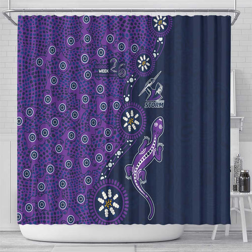 Melbourne Storm NAIDOC Week 2026 Shower Curtain Aboriginal Lizard Dot Painting - 50 Years of Deadly