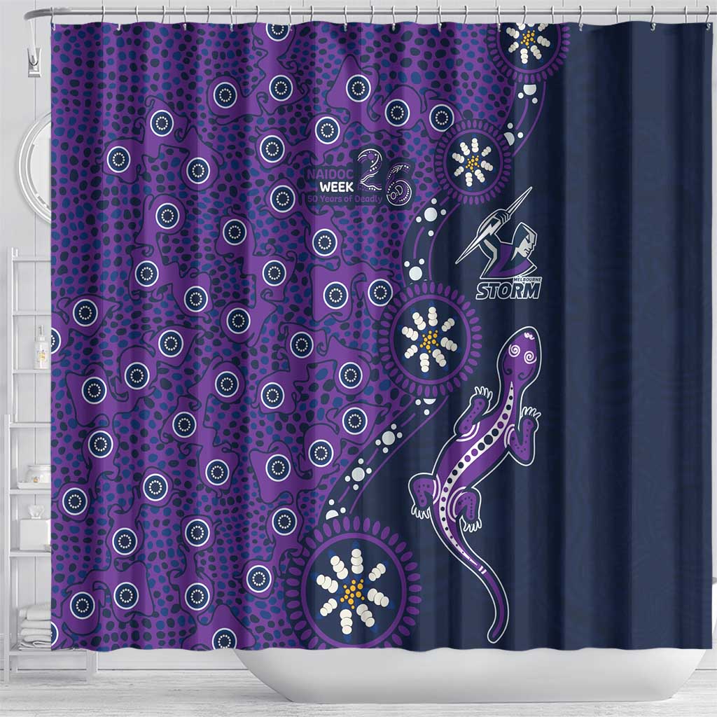 Melbourne Storm NAIDOC Week 2026 Shower Curtain Aboriginal Lizard Dot Painting - 50 Years of Deadly