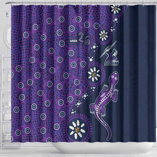 Melbourne Storm NAIDOC Week 2026 Shower Curtain Aboriginal Lizard Dot Painting - 50 Years of Deadly