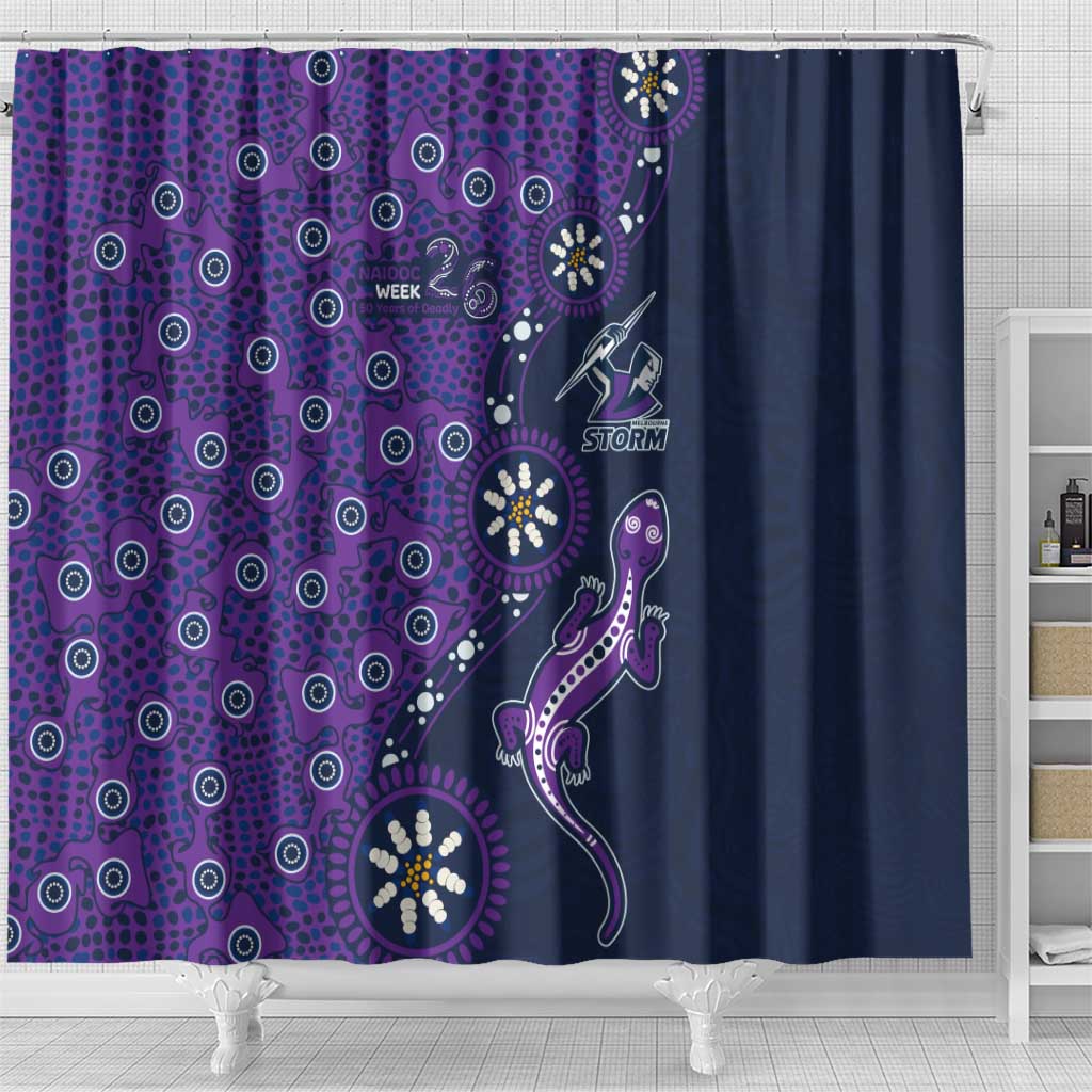 Melbourne Storm NAIDOC Week 2026 Shower Curtain Aboriginal Lizard Dot Painting - 50 Years of Deadly