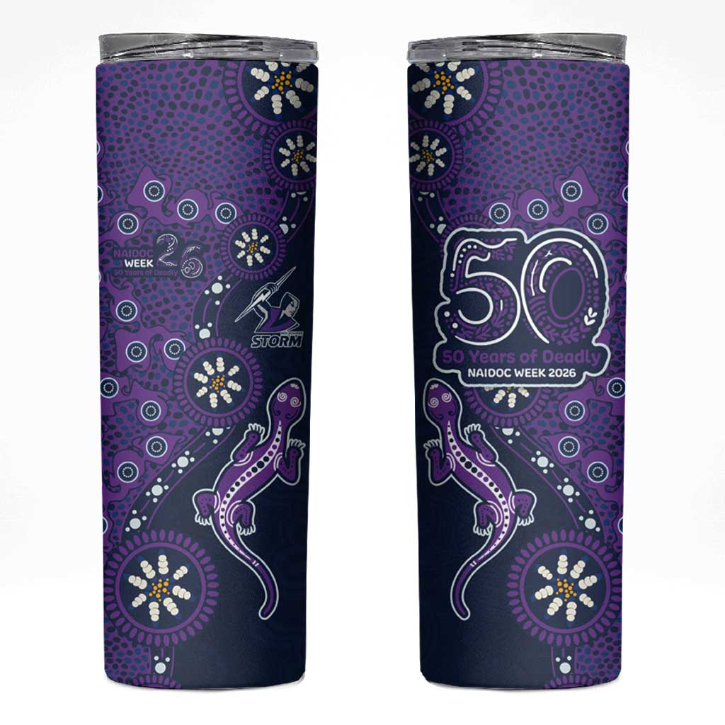 Melbourne Storm NAIDOC Week 2026 Skinny Tumbler Aboriginal Lizard Dot Painting - 50 Years of Deadly