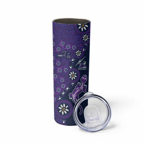 Melbourne Storm NAIDOC Week 2026 Skinny Tumbler Aboriginal Lizard Dot Painting - 50 Years of Deadly