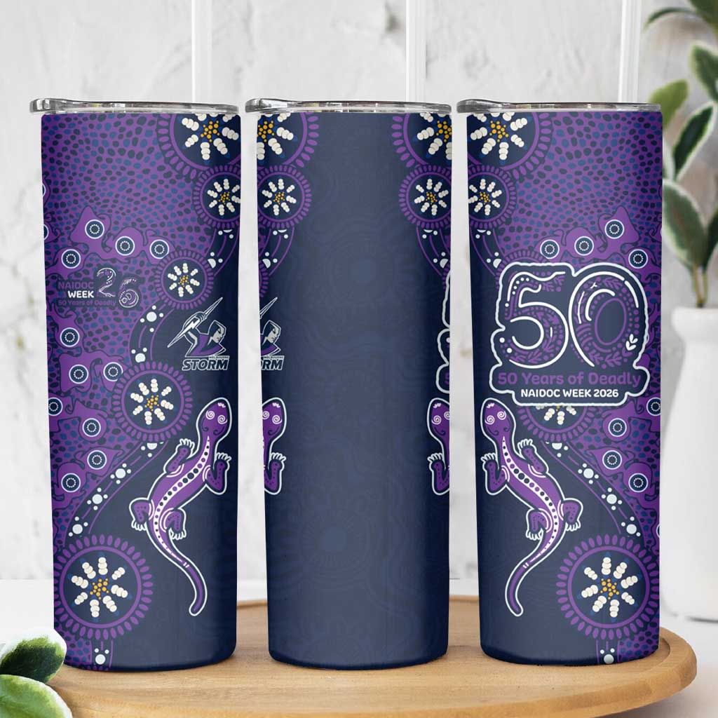 Melbourne Storm NAIDOC Week 2026 Skinny Tumbler Aboriginal Lizard Dot Painting - 50 Years of Deadly