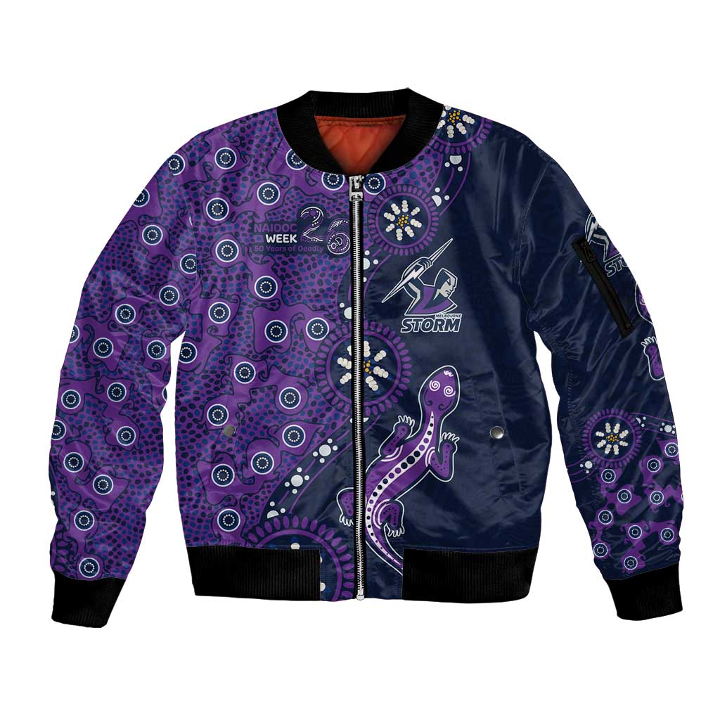 Melbourne Storm NAIDOC Week 2026 Sleeve Zip Bomber Jacket Aboriginal Lizard Dot Painting - 50 Years of Deadly