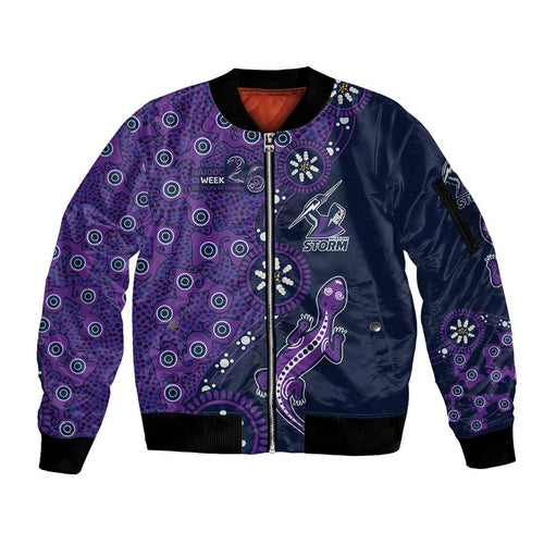 Melbourne Storm NAIDOC Week 2026 Sleeve Zip Bomber Jacket Aboriginal Lizard Dot Painting - 50 Years of Deadly