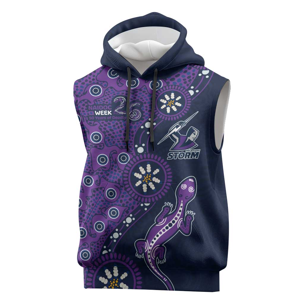 Melbourne Storm NAIDOC Week 2026 Sleeveless Hoodie Aboriginal Lizard Dot Painting - 50 Years of Deadly