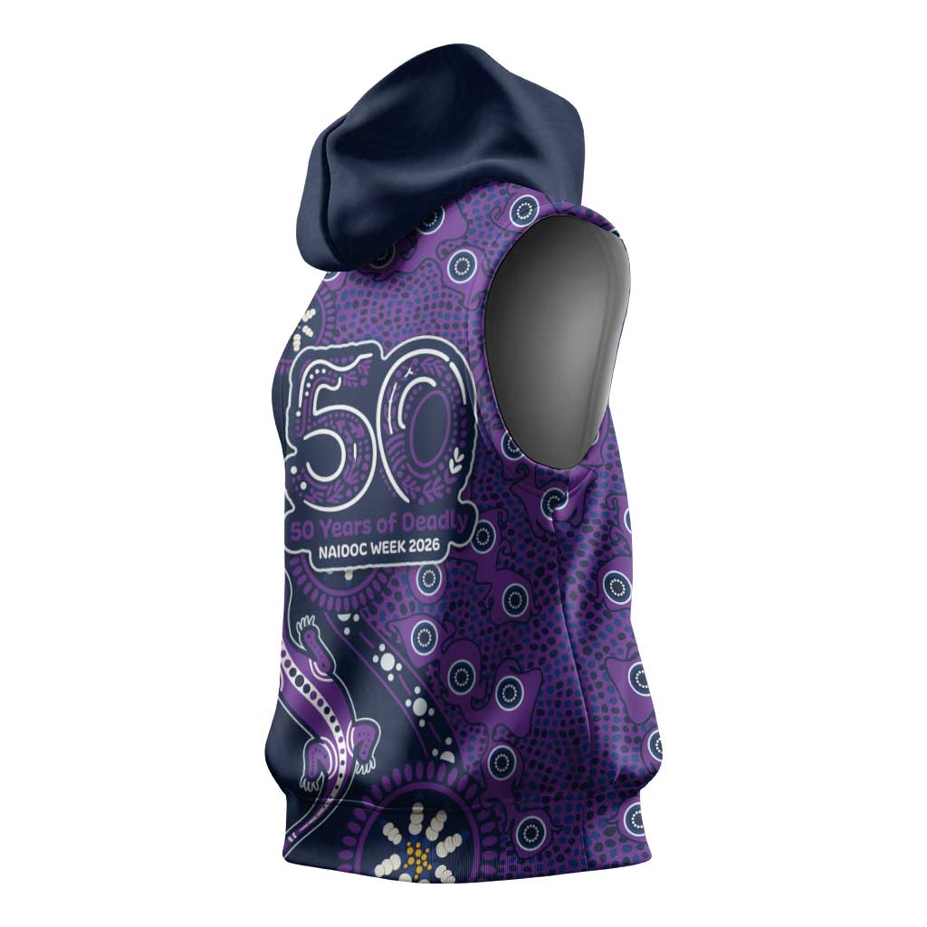 Melbourne Storm NAIDOC Week 2026 Sleeveless Hoodie Aboriginal Lizard Dot Painting - 50 Years of Deadly
