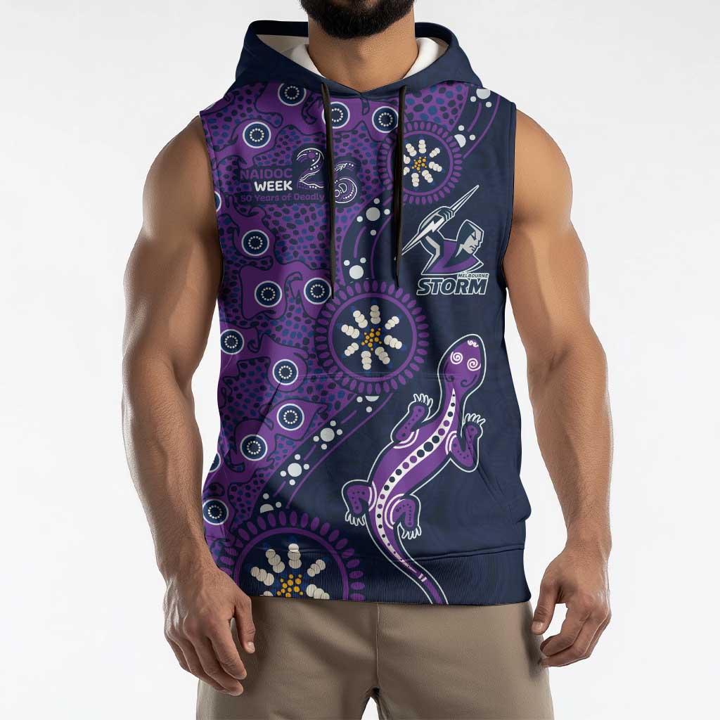 Melbourne Storm NAIDOC Week 2026 Sleeveless Hoodie Aboriginal Lizard Dot Painting - 50 Years of Deadly