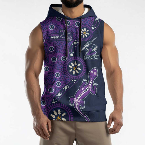 Melbourne Storm NAIDOC Week 2026 Sleeveless Hoodie Aboriginal Lizard Dot Painting - 50 Years of Deadly