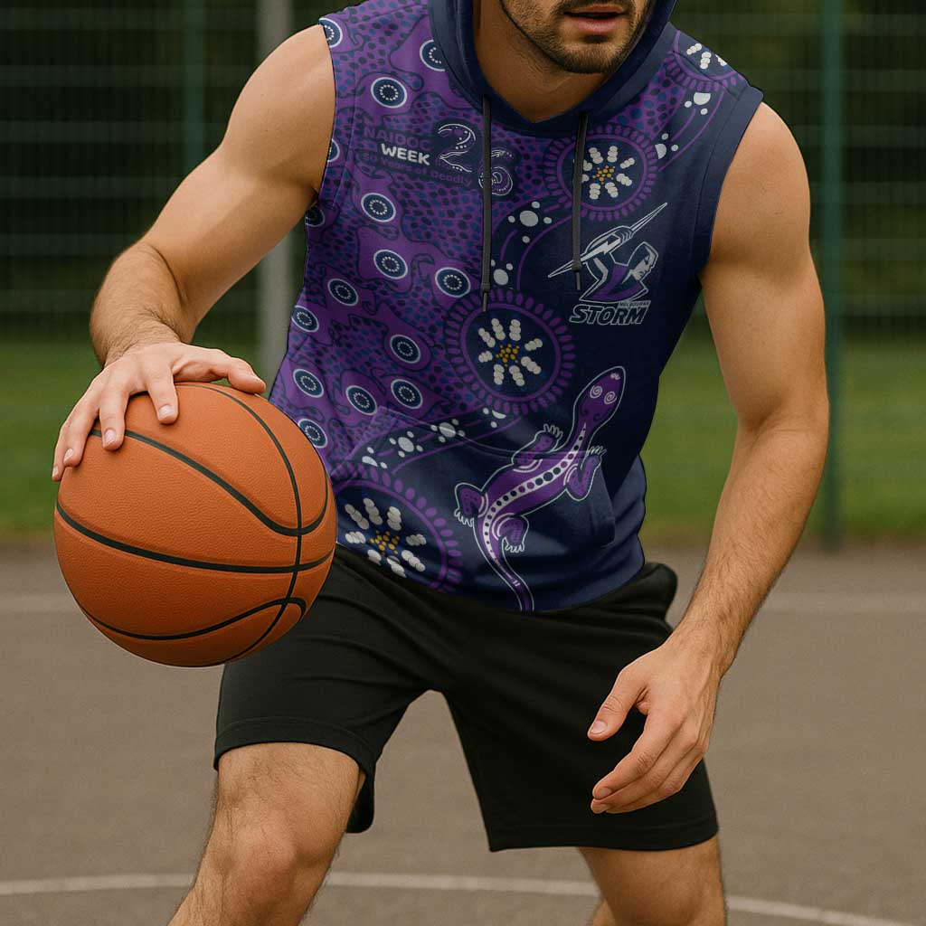 Melbourne Storm NAIDOC Week 2026 Sleeveless Hoodie Aboriginal Lizard Dot Painting - 50 Years of Deadly