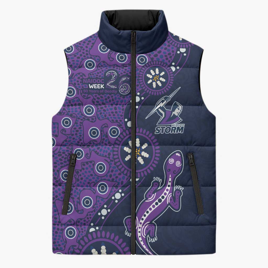 Melbourne Storm NAIDOC Week 2026 Sleeveless Puffer Jacket Aboriginal Lizard Dot Painting - 50 Years of Deadly