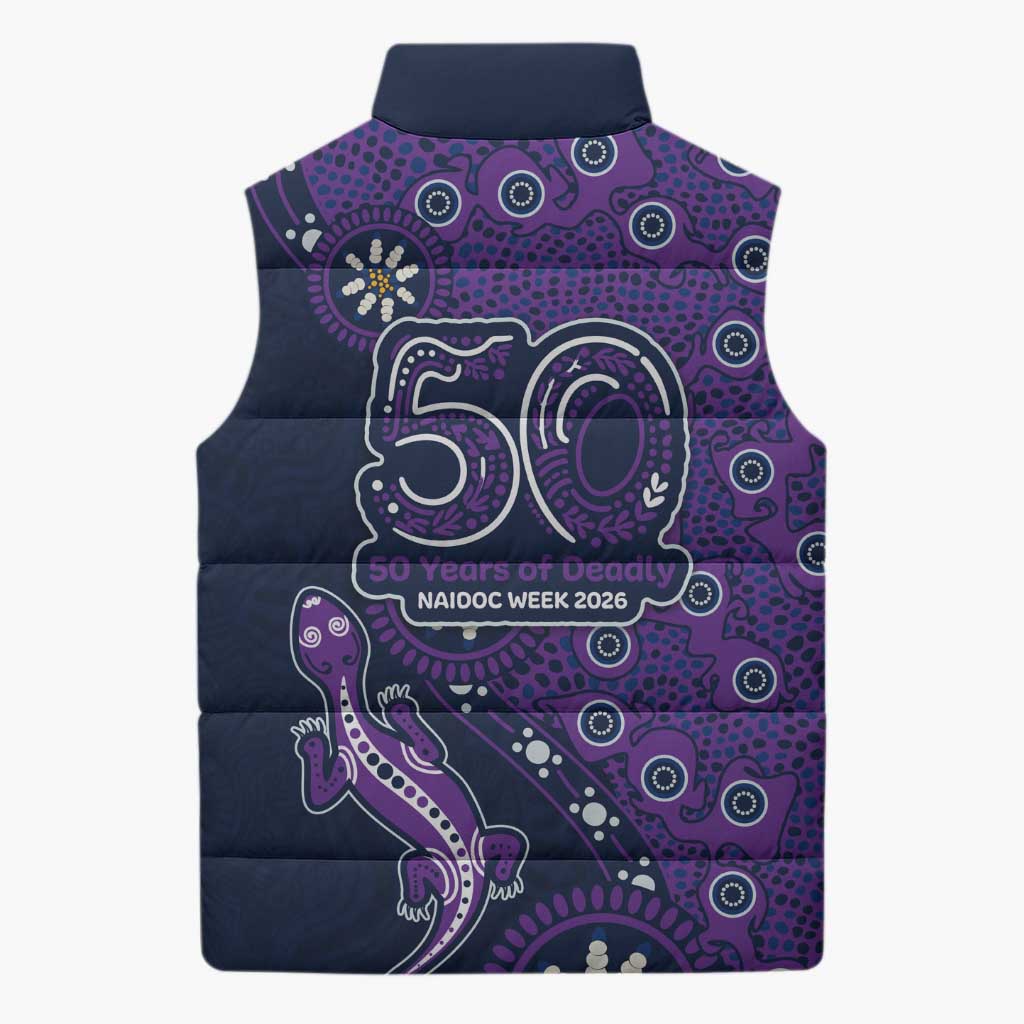 Melbourne Storm NAIDOC Week 2026 Sleeveless Puffer Jacket Aboriginal Lizard Dot Painting - 50 Years of Deadly
