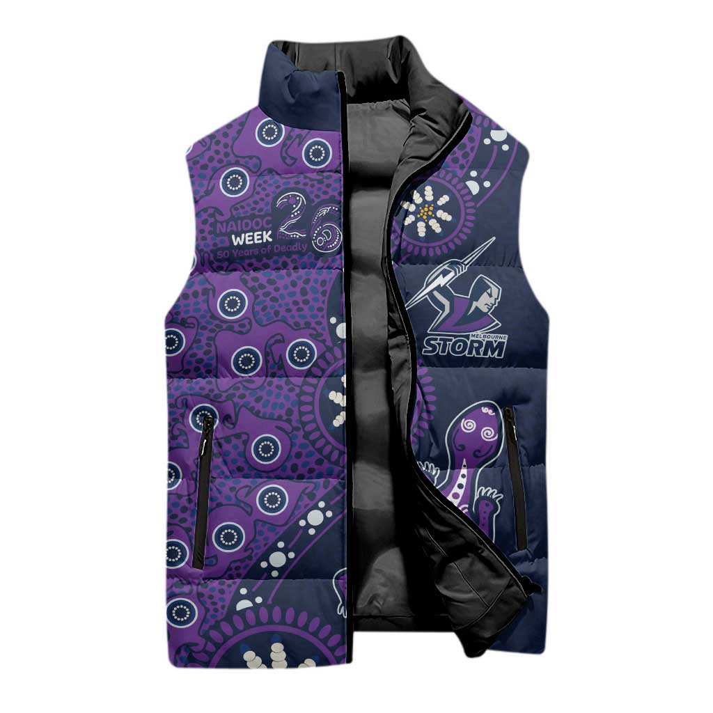 Melbourne Storm NAIDOC Week 2026 Sleeveless Puffer Jacket Aboriginal Lizard Dot Painting - 50 Years of Deadly