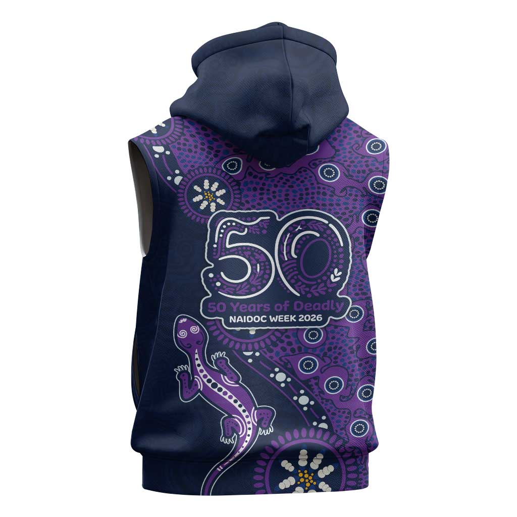 Melbourne Storm NAIDOC Week 2026 Sleeveless Zip Hoodie Aboriginal Lizard Dot Painting - 50 Years of Deadly