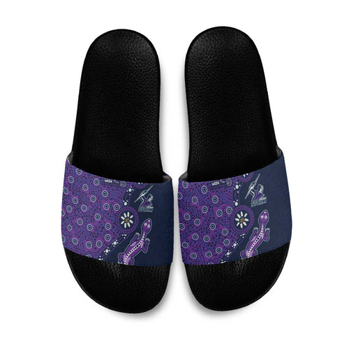 Melbourne Storm NAIDOC Week 2026 Slide Sandals Aboriginal Lizard Dot Painting - 50 Years of Deadly
