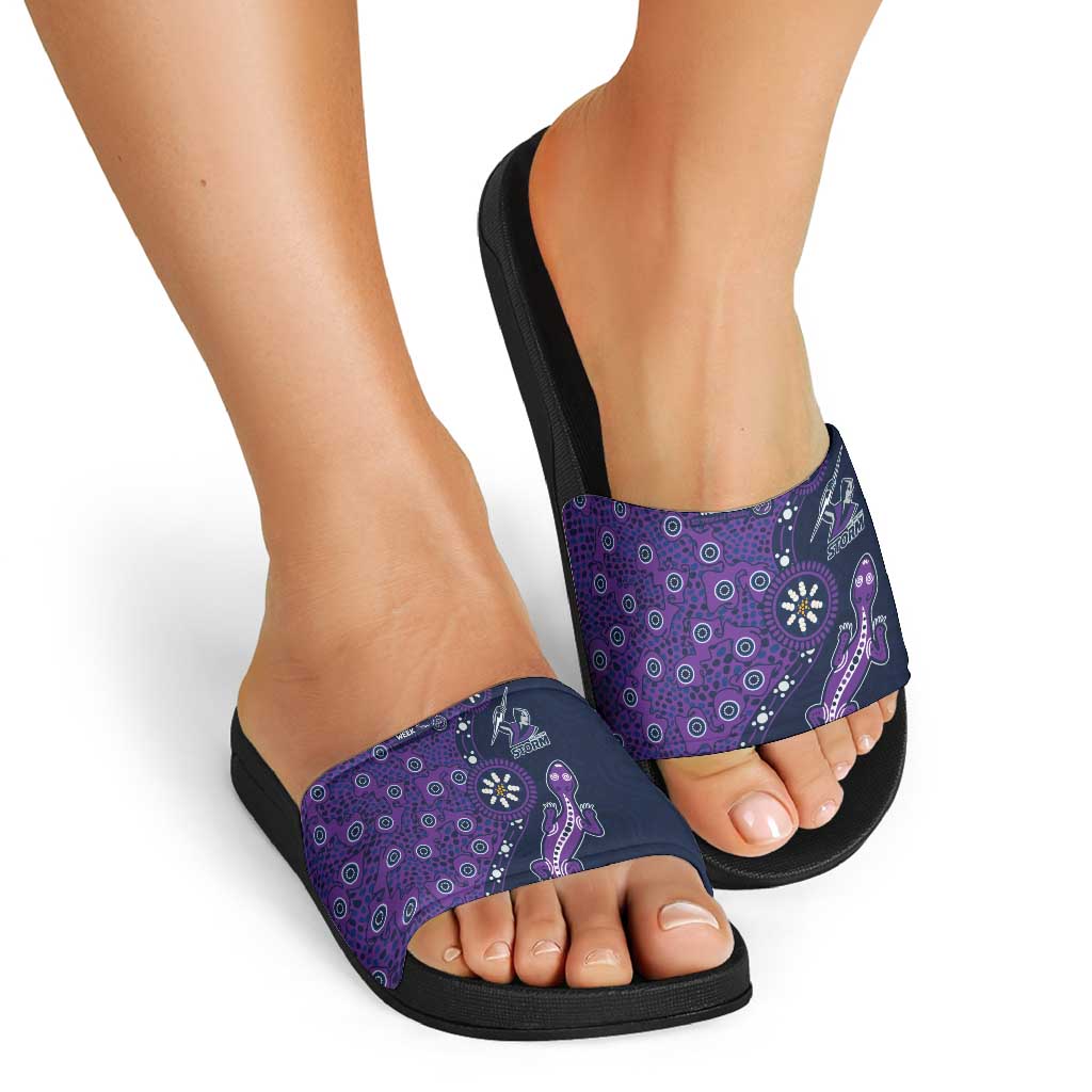 Melbourne Storm NAIDOC Week 2026 Slide Sandals Aboriginal Lizard Dot Painting - 50 Years of Deadly