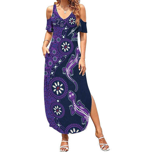 Melbourne Storm NAIDOC Week 2026 Summer Maxi Dress Aboriginal Lizard Dot Painting - 50 Years of Deadly