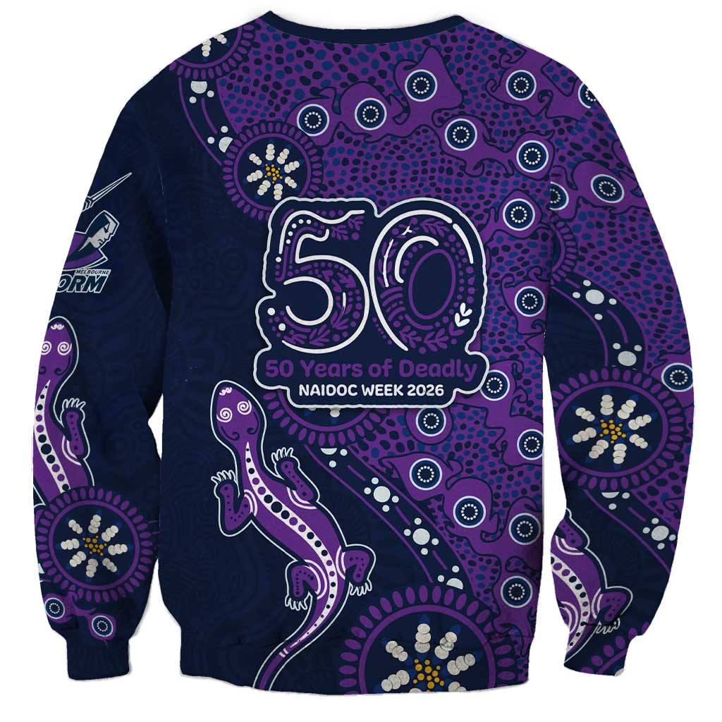 Melbourne Storm NAIDOC Week 2026 Sweatshirt Aboriginal Lizard Dot Painting - 50 Years of Deadly
