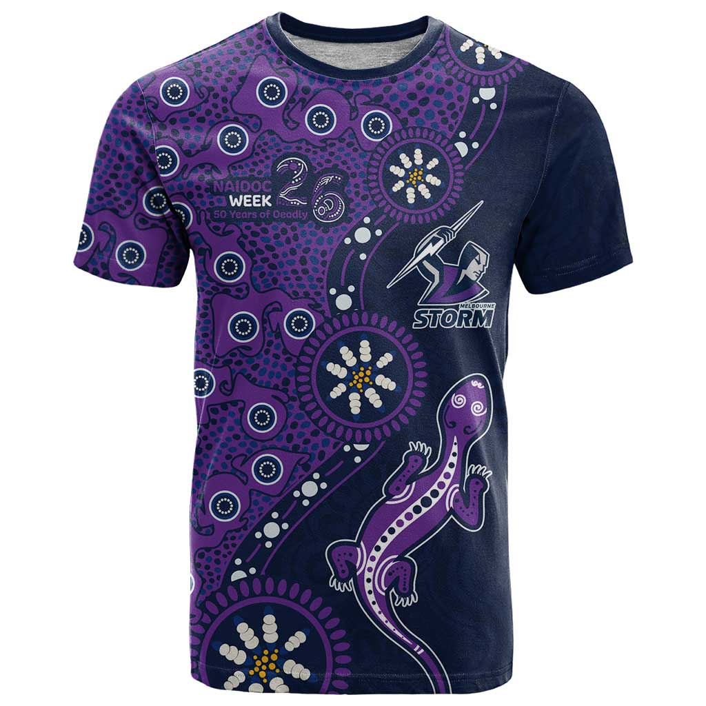 Melbourne Storm NAIDOC Week 2026 T Shirt Aboriginal Lizard Dot Painting - 50 Years of Deadly
