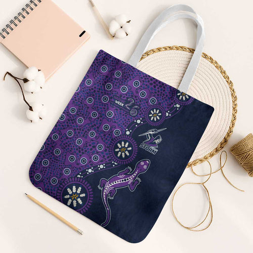 Melbourne Storm NAIDOC Week 2026 Tote Bag Aboriginal Lizard Dot Painting - 50 Years of Deadly