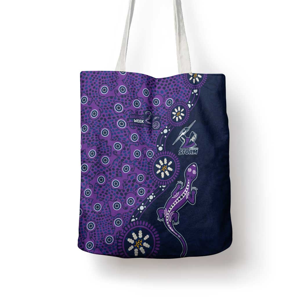 Melbourne Storm NAIDOC Week 2026 Tote Bag Aboriginal Lizard Dot Painting - 50 Years of Deadly