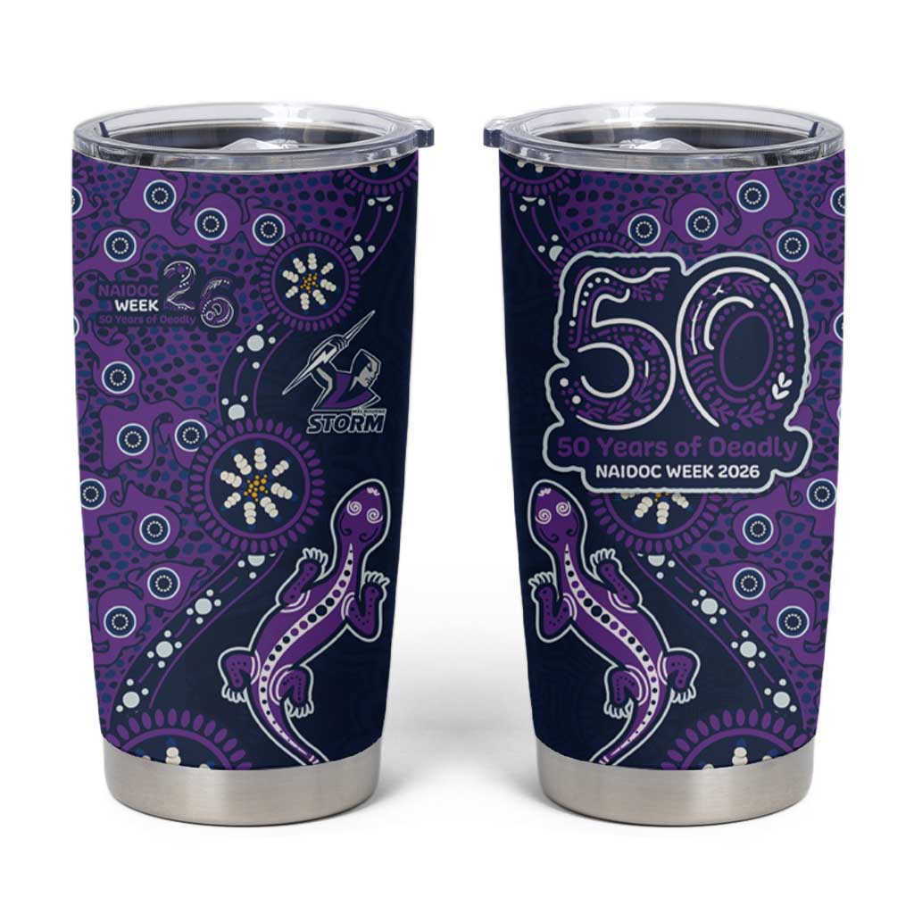 Melbourne Storm NAIDOC Week 2026 Tumbler Cup Aboriginal Lizard Dot Painting - 50 Years of Deadly
