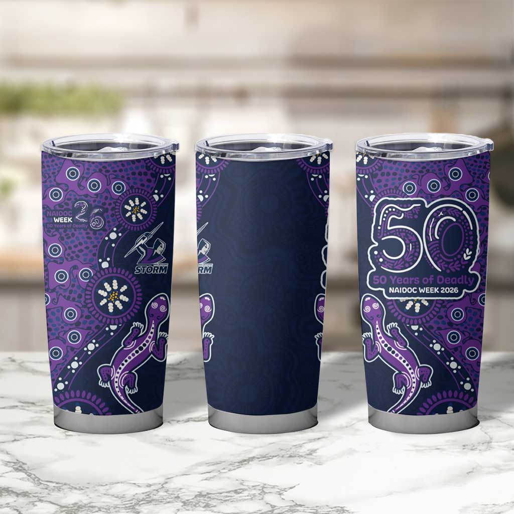 Melbourne Storm NAIDOC Week 2026 Tumbler Cup Aboriginal Lizard Dot Painting - 50 Years of Deadly