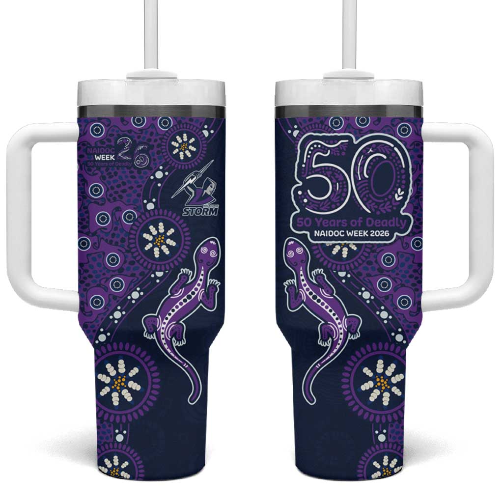 Melbourne Storm NAIDOC Week 2026 Tumbler With Handle Aboriginal Lizard Dot Painting - 50 Years of Deadly