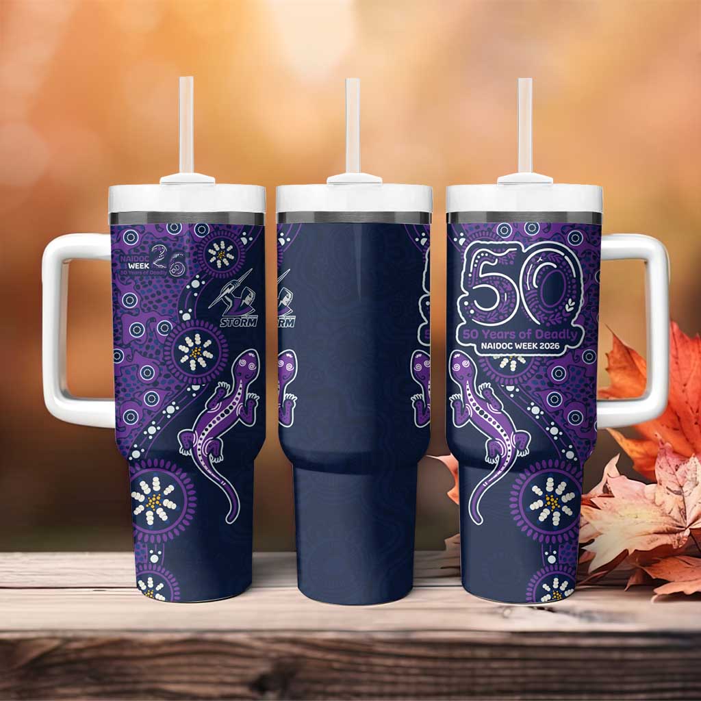 Melbourne Storm NAIDOC Week 2026 Tumbler With Handle Aboriginal Lizard Dot Painting - 50 Years of Deadly