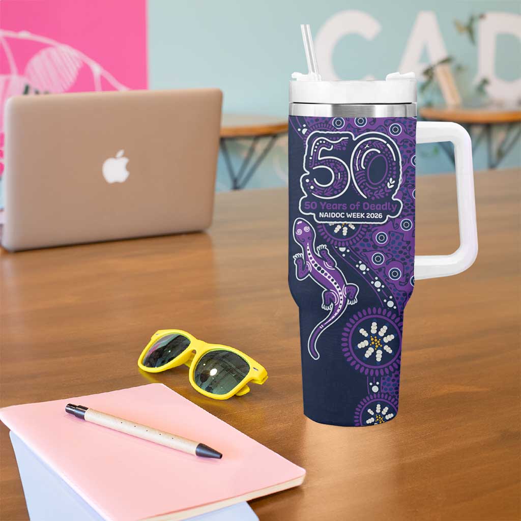 Melbourne Storm NAIDOC Week 2026 Tumbler With Handle Aboriginal Lizard Dot Painting - 50 Years of Deadly