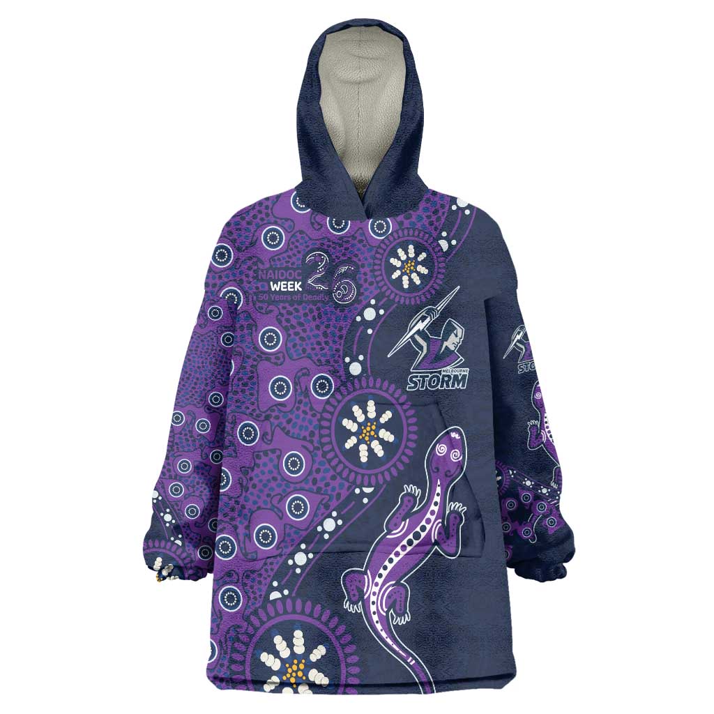 Melbourne Storm NAIDOC Week 2026 Wearable Blanket Hoodie Aboriginal Lizard Dot Painting - 50 Years of Deadly