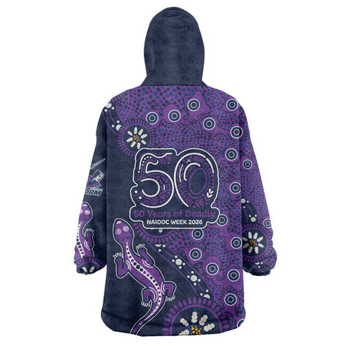 Melbourne Storm NAIDOC Week 2026 Wearable Blanket Hoodie Aboriginal Lizard Dot Painting - 50 Years of Deadly