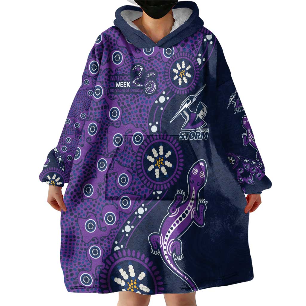 Melbourne Storm NAIDOC Week 2026 Wearable Blanket Hoodie Aboriginal Lizard Dot Painting - 50 Years of Deadly