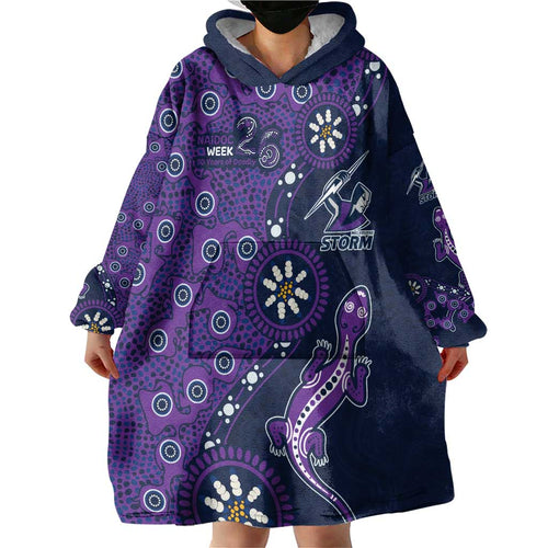 Melbourne Storm NAIDOC Week 2026 Wearable Blanket Hoodie Aboriginal Lizard Dot Painting - 50 Years of Deadly