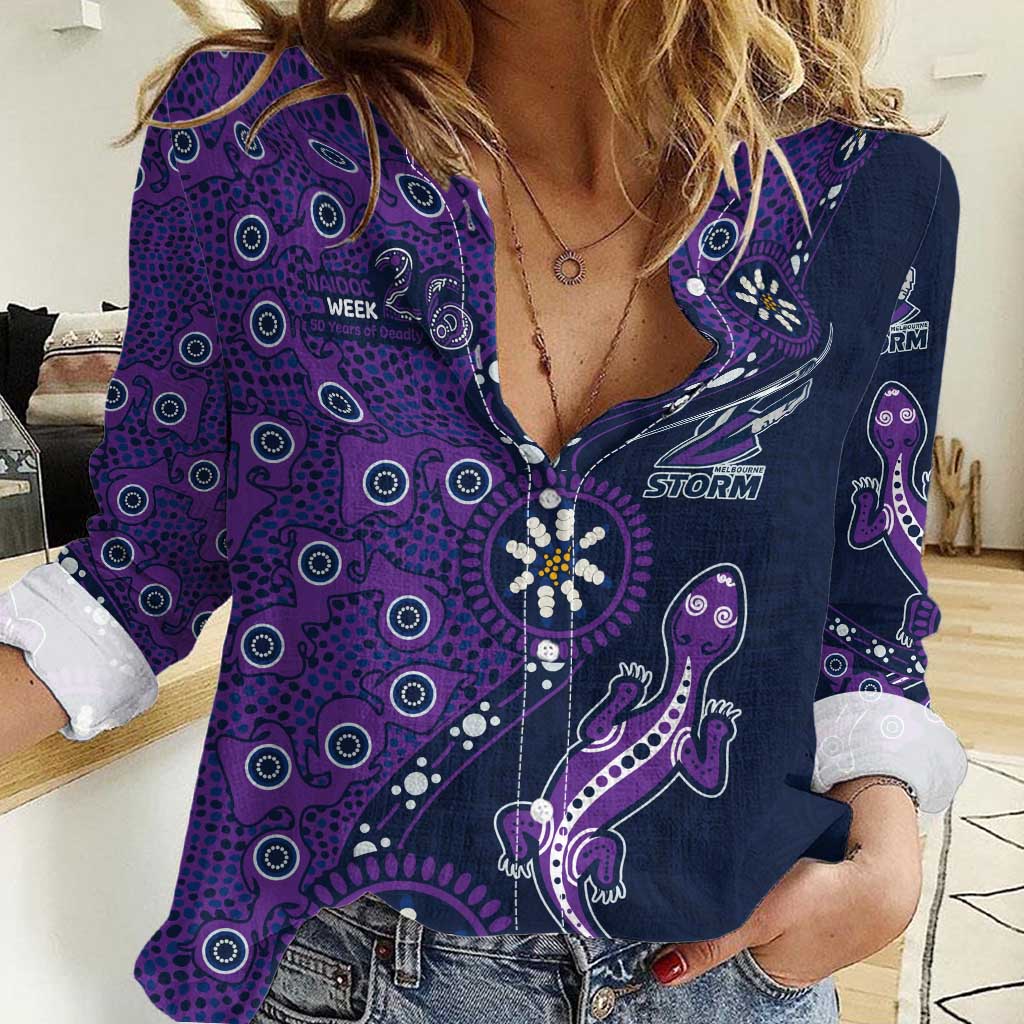 Melbourne Storm NAIDOC Week 2026 Women Casual Shirt Aboriginal Lizard Dot Painting - 50 Years of Deadly