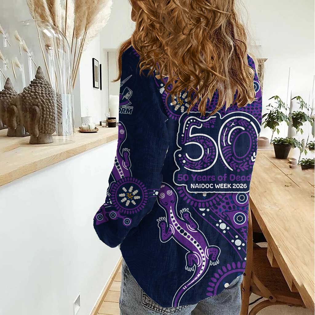 Melbourne Storm NAIDOC Week 2026 Women Casual Shirt Aboriginal Lizard Dot Painting - 50 Years of Deadly