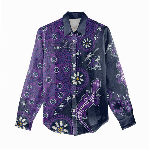 Melbourne Storm NAIDOC Week 2026 Women Casual Shirt Aboriginal Lizard Dot Painting - 50 Years of Deadly