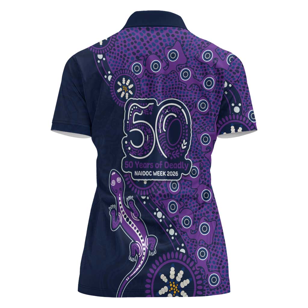 Melbourne Storm NAIDOC Week 2026 Women Polo Shirt Aboriginal Lizard Dot Painting - 50 Years of Deadly