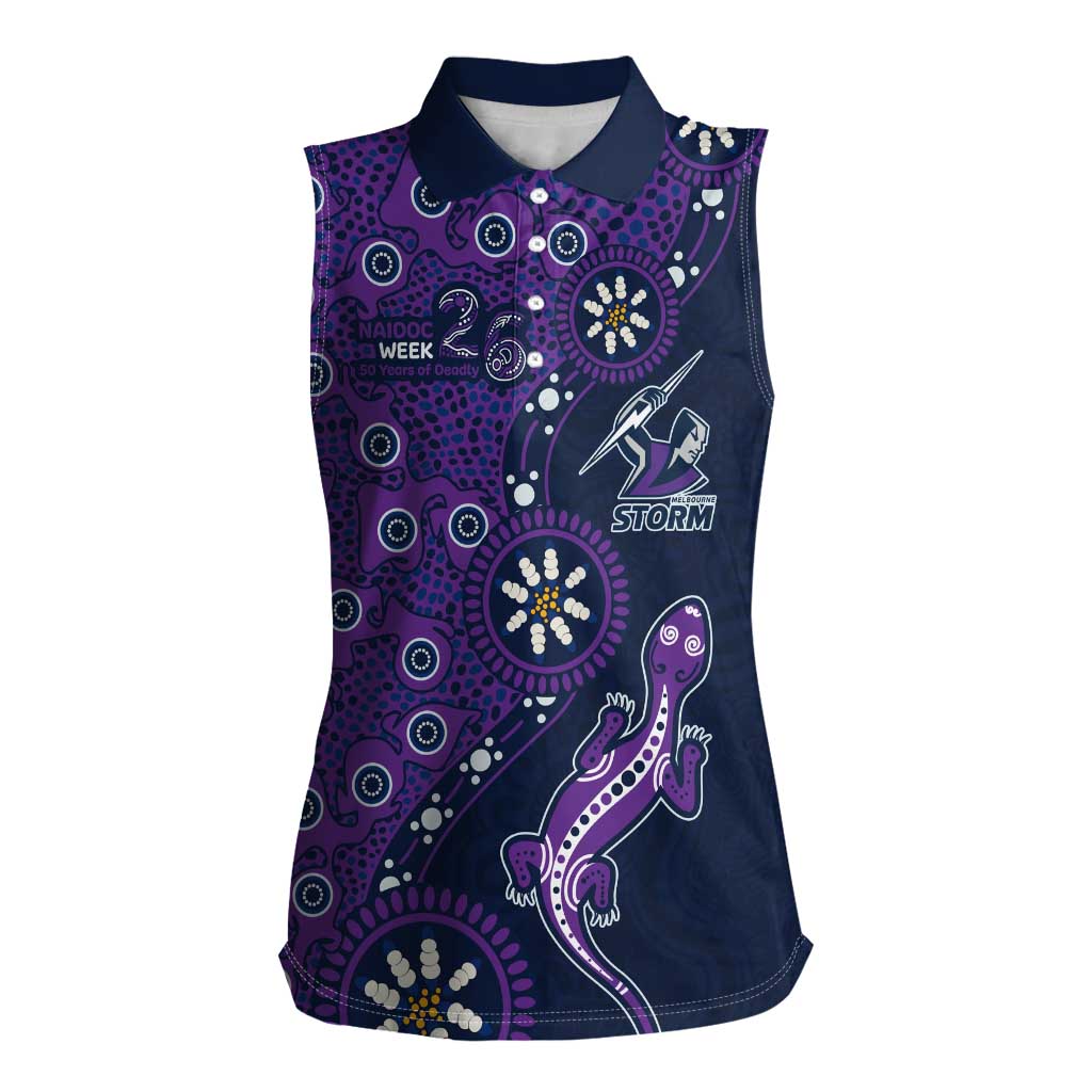 Melbourne Storm NAIDOC Week 2026 Women Sleeveless Polo Shirt Aboriginal Lizard Dot Painting - 50 Years of Deadly