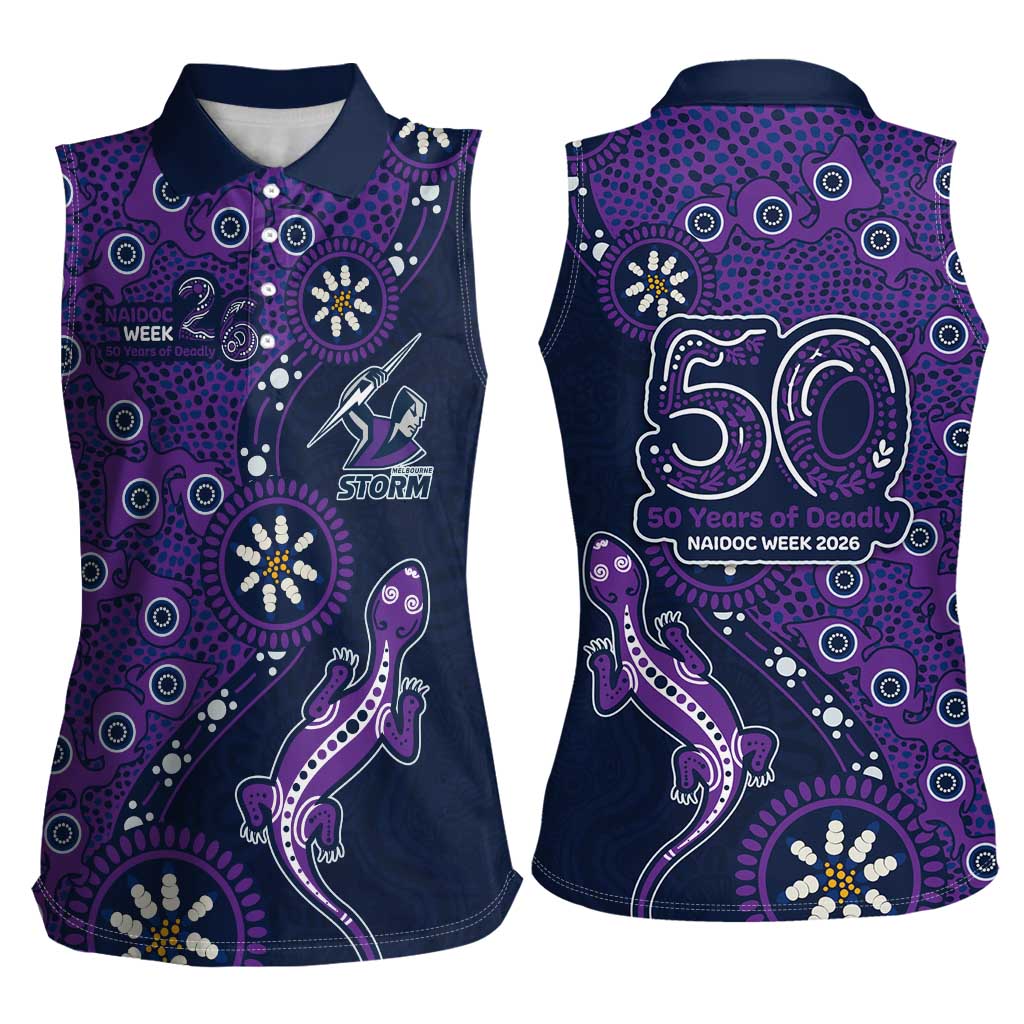 Melbourne Storm NAIDOC Week 2026 Women Sleeveless Polo Shirt Aboriginal Lizard Dot Painting - 50 Years of Deadly